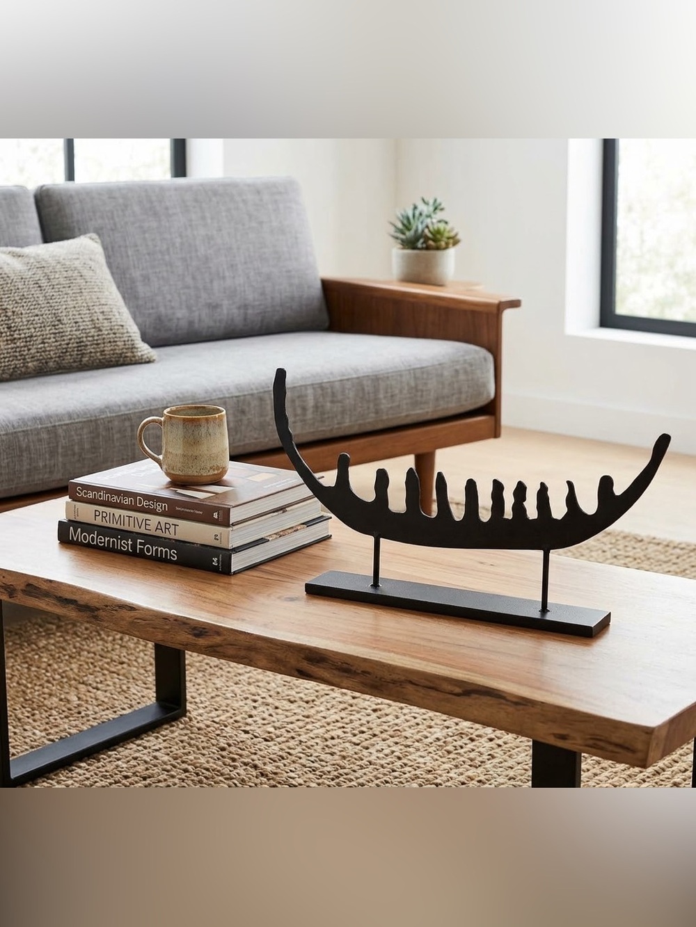 RARE vintage Brutalist style heavy metal sculpture viking boat by Anna Efverlund